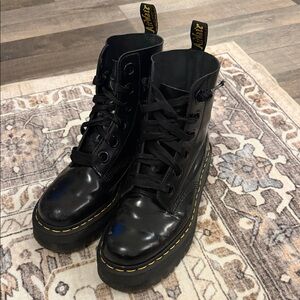 Dr. Martens Shiny Black Platform Combat Boots, Women’s Size 10 (US)